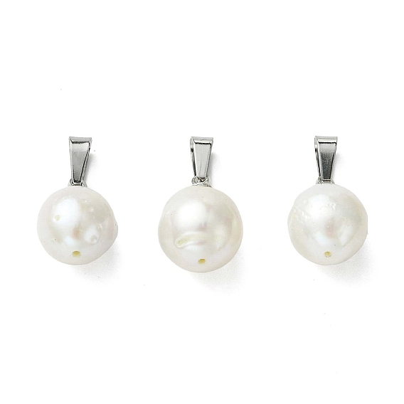 Подвески из натурального барочного жемчуга кеши, овальные подвески 201 с защелками из нержавеющей стали, белые