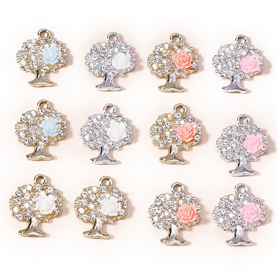 Подвески из сплава и страз, дерево с розовыми подвесками