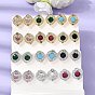 Brass Micro Pave Cubic Zirconia Stud Earrings, Round, Rack Plating, Long-Lasting Plated, Cadmium Free & Lead Free, Real 18K Gold Plated/Platinum