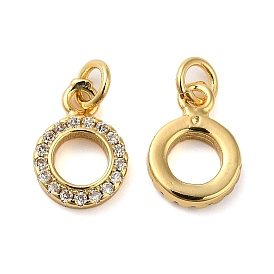Brass Micro Pave Cubic Zirconia Pendants, Cadmium Free & Lead Free, Long-Lasting Plated, with Jump Ring, Round