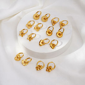 304 Pendientes colgantes de aro de acero inoxidable para mujer, real 18 k chapado en oro