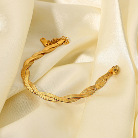 Minimalist 18k Gold-Plated Stainless Steel Double Cross Snake Chain Bracelet for Women