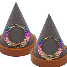 Handmade Ethnic Style Miyuki Beaded Statement Earrings with Oversized Hoops