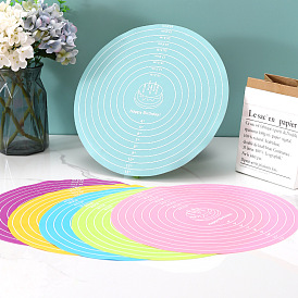 Birthday Cake Pattern Silicone Pastry Baking Mat, Non-stick Baking Mat, with Measurements for Dough Rolling, Flat Round