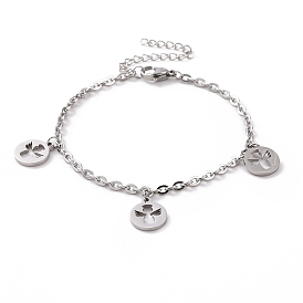 304 Stainless Steel Angel Charm Bracelet with Cable Chains for Women