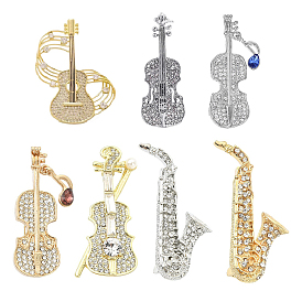 7 шт. 7 стили музыкальные инструменты сплав горный хрусталь булавки на лацкан для рюкзака одежды, разнообразные