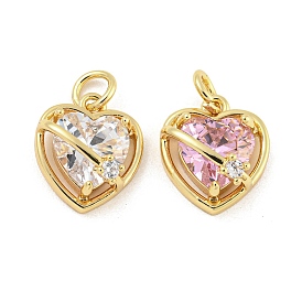 Brass Micro Pave Clear/Pink Cubic Zirconia Pendants, Heart Shaped