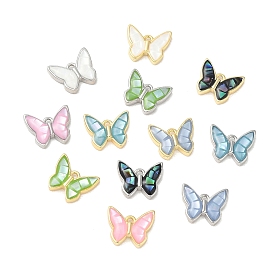 Rack Plating Brass & Shell Butterfly Charms with Epoxy Resin, Long-lasting Plated, Cadmium Free & Lead Free