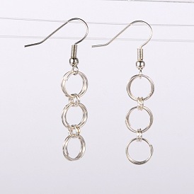 Iron Dangle Earrings, with Brass Earring Hooks, Silver Color Plated, 45mm, Pin: 0.6mm