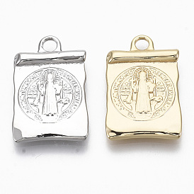 Brass Pendants, Nickel Free, Rectangle with Saint Benedict Medal