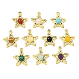 Gemstone Pendants, Ion Plating(IP) 316 Stainless Steel Star Charms, Real 24K Gold Plated