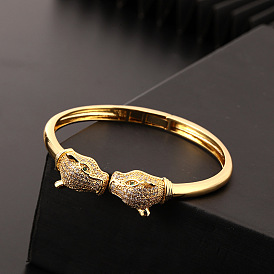 Fashion Leopard Bangle Bracelet for Women, Real Gold Plated Copper with Micro Inlaid Zircon Stone Jewelry