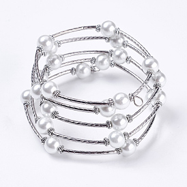 Fashion Wrap Bracelets, Glass Pearl Bracelets with Tube Beads