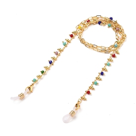 Eyeglasses Chains, Neck Strap for Eyeglasses, with Glass Beads, Brass Paperclip Chains, 304 Stainless Steel Lobster Claw Clasps and Rubber Loop Ends, Real 18K Gold Plated