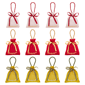 12 шт 3 цвета бархатные подарочные пакеты для украшений на шнурке с веревочной ручкой, свадебные подарочные пакеты с золотым тиснением, прямоугольные