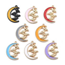 Alloy Enamel Pendants, Golden, Moon with Bat Charm