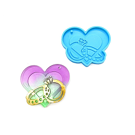 Keychain Silicone Pendant Molds, Resin Casting Molds, for UV Resin, Epoxy Resin Jewelry Making, Heart with Diamond Finger Ring