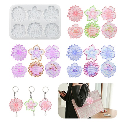 DIY Silicone Flower Pendant Molds, Decoration Making, Resin Casting Molds, For UV Resin, Epoxy Resin Jewelry Making