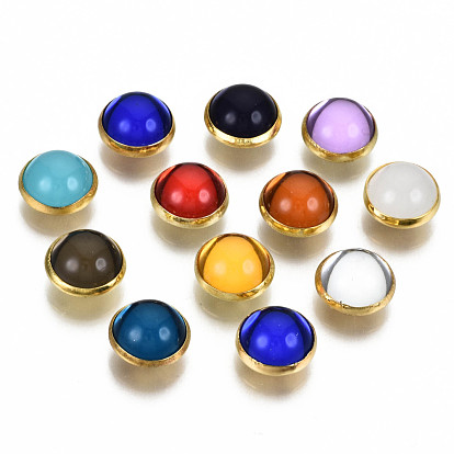 4-Hole Translucent Acrylic Sewing Buttons, with Brass Findings, Half Round