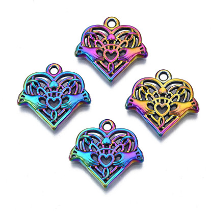 Placage de rack pendentifs en alliage de couleur arc-en-ciel, sans cadmium et sans nickel et sans plomb, charmes de coeur