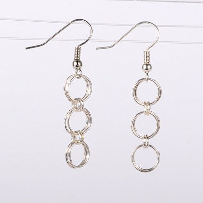 Iron Dangle Earrings, with Brass Earring Hooks, Silver Color Plated, 45mm, Pin: 0.6mm