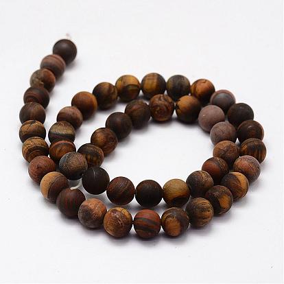 Frosted Natural Tiger Eye Beads Strands, Round