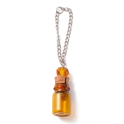 Empty Perfume Bottle Pendants, with Cork Stopper & Brass Chain, Platinum Iron Findings