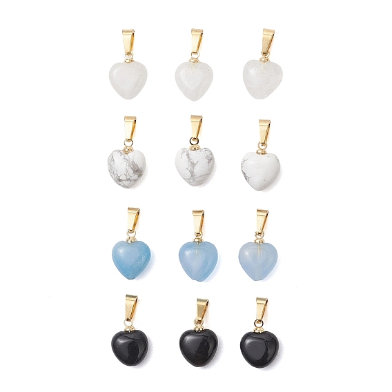 Сердечные подвески из натуральных смешанных камней, золотые, с 304 защелкой из нержавеющей стали на поручнях