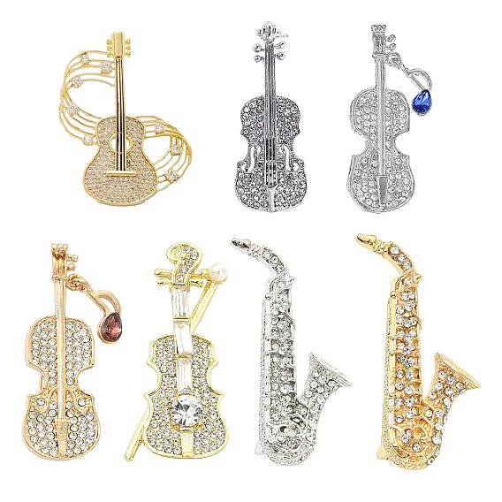 7 шт. 7 стили музыкальные инструменты сплав горный хрусталь булавки на лацкан для рюкзака одежды, разнообразные