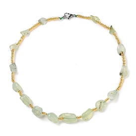 Natural Prehnite Nuggets Beaded Necklaces, with 304 Stainless Steel Clasps