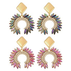 304 из нержавеющей стали стекло качает серьги, со стразами, реальный 18 k позолоченный, подсолнечник