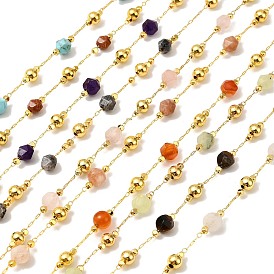 Круглые цепочки из граненых бусин из драгоценных камней ручной работы, пайки, с латунной бисера, долговечный, с катушкой, золотые