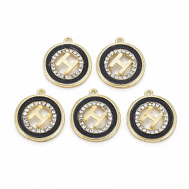 Plastic Pendants, with Light Gold Plated Alloy Findings, with Crystal Rhinestone and Plastic, Cadmium Free & Nickel Free & Lead Free, Flat Round with H