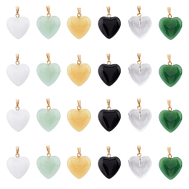 24 шт. 6 стильные стеклянные подвески, окрашенные распылением, с позолоченными железными дужками, имитация нефрита, сердце