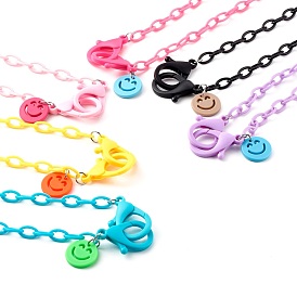 Personalized Acrylic Cable Chain Necklaces, Handbag Chains, with Smiling Face Pendants and Plastic Lobster Claw Clasps