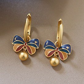 Серьги-кольца из латуни с эмалью, бантом, болтаться серьги для женщин