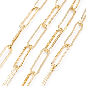 Chaînes trombones en laiton soudé, Ovale Plat, chaînes de câble allongées étirées, plaqué longue durée, réel 18 k plaqué or, avec bobine