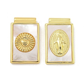 Rack Plating Brass Pave Natural Shell Pendants, Religion Rectangle Charms, Real 18K Gold Plated, Cadmium Free & Lead Free, Long-Lasting Plated