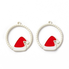 Christmas Theme Spray Painted Alloy Enamel Pendants, Ring with Christmas Hat