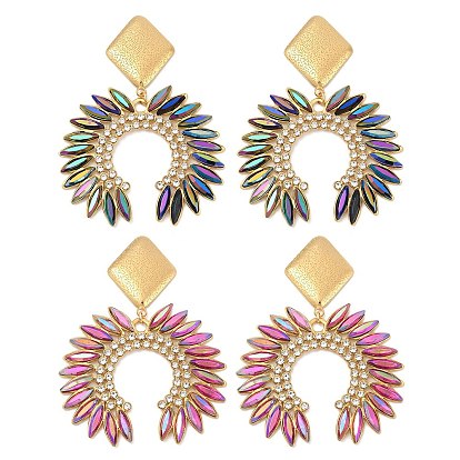 304 из нержавеющей стали стекло качает серьги, со стразами, реальный 18 k позолоченный, подсолнечник