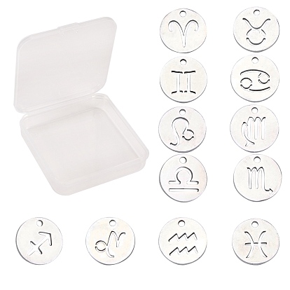 304 Stainless Steel Charms, for DIY Jewelry Making, Flat Round with Constellation/Zodiac Sign
