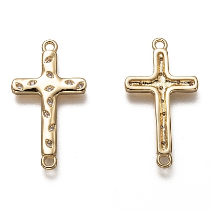 Brass Micro Pave Clear Cubic Zirconia Links Connectors, Long-Lasting Plated, Cross with Eye