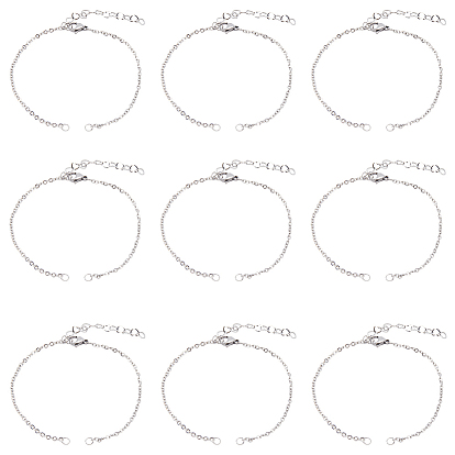 20шт 304 изготовление браслета из нержавеющей стали, с застежками в виде когтей лобстера и удлинительной цепочкой в форме сердца, подходит для соединительных подвесок