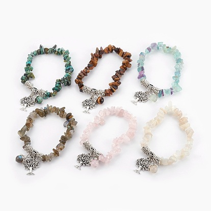 Natural Mixed Stone Beads Charm Bracelets, with Alloy Finding