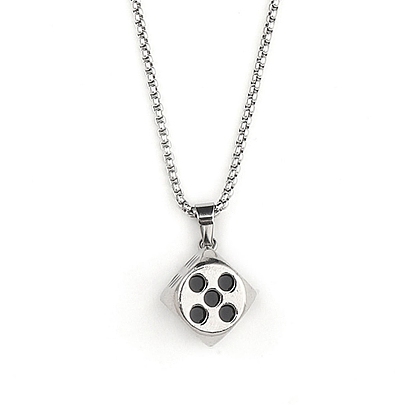 Zinc Alloy with Enamel Dice Pendant Necklaces, 201 Stainless Steel Chain Necklaces