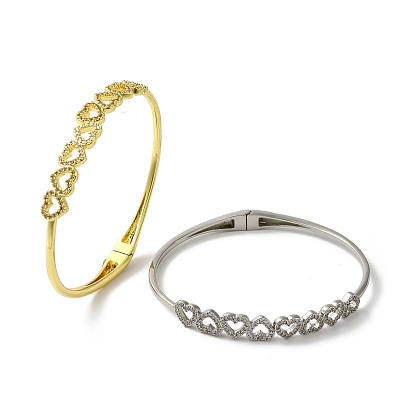 Полые браслеты с несколькими сердечками из латуни с микропаве из прозрачного кубического циркония, без свинца и без кадмия, долговечный