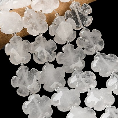 Natural Quartz Crystal Beads Strands, Rock Crystal, 5-Petal Flower, with Seed Beads