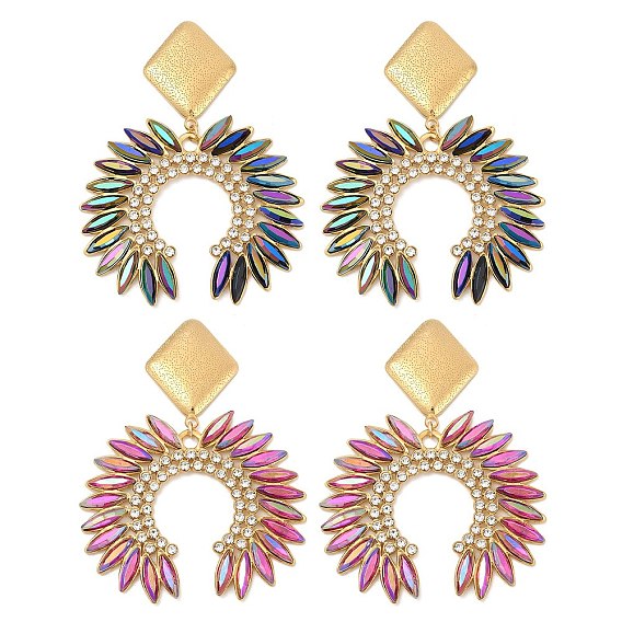 304 из нержавеющей стали стекло качает серьги, со стразами, реальный 18 k позолоченный, подсолнечник