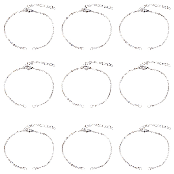 20шт 304 изготовление браслета из нержавеющей стали, с застежками в виде когтей лобстера и удлинительной цепочкой в форме сердца, подходит для соединительных подвесок