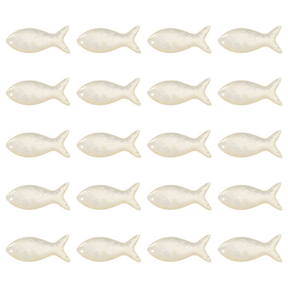 20Pcs Natural Shell Pendants, Fish Shape Charms